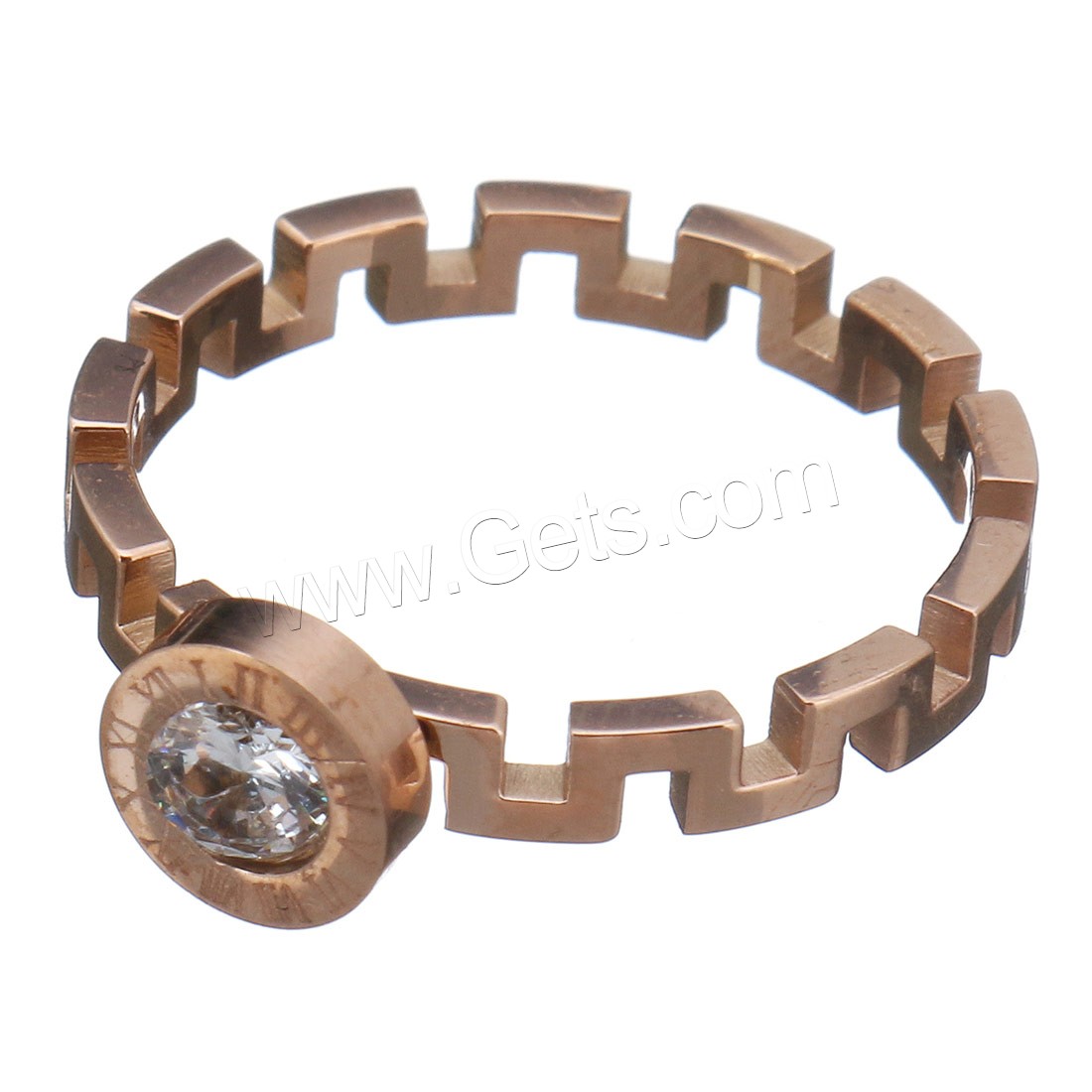 acier inoxydable bague, avec cristal, Plaqué de couleur d'or rose, normes différentes pour le choix & pour femme & facettes, 7mm, Vendu par PC