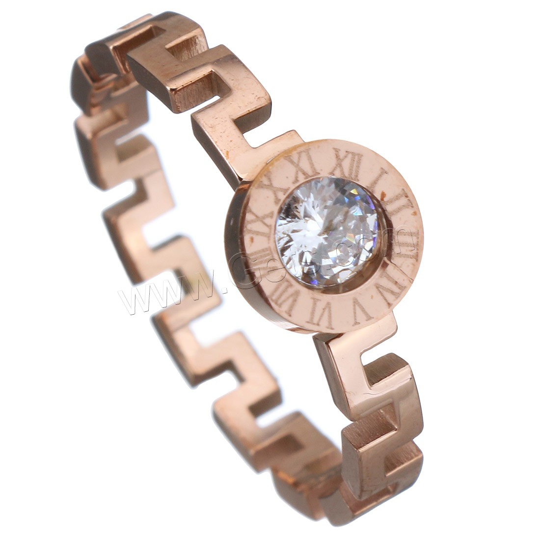 acier inoxydable bague, avec cristal, Plaqué de couleur d'or rose, normes différentes pour le choix & pour femme & facettes, 7mm, Vendu par PC