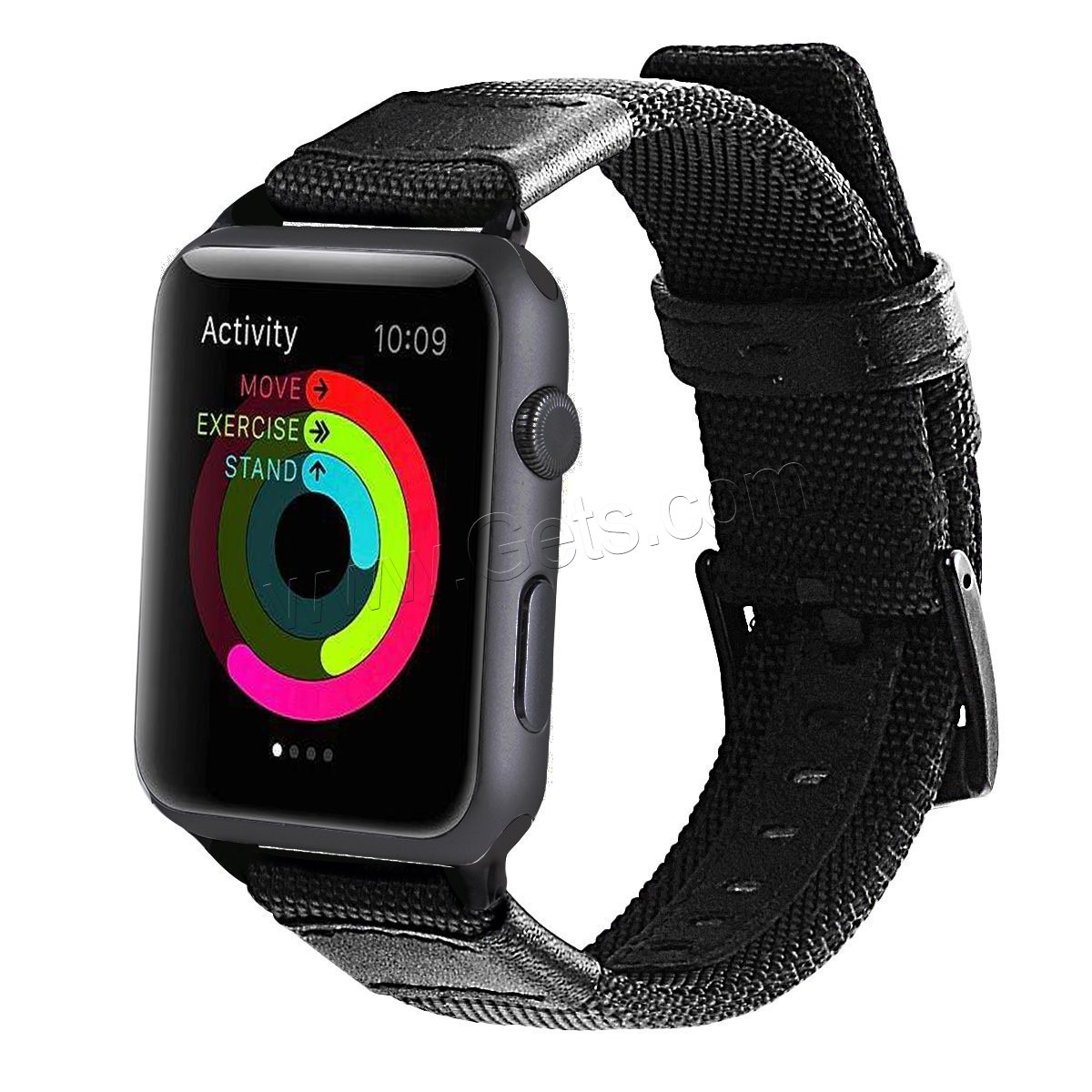 Nylon bracelet de montre, avec cuir PU, acier inoxydable fermoir bande de montre, ionique noire, pour Apple Watch & normes différentes pour le choix, plus de couleurs à choisir, Vendu par PC