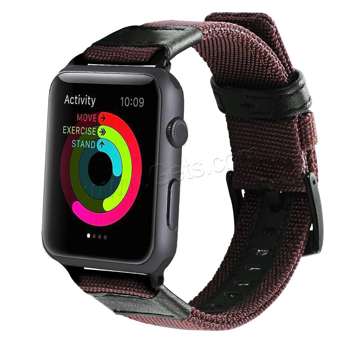 Nylon bracelet de montre, avec cuir PU, acier inoxydable fermoir bande de montre, ionique noire, pour Apple Watch & normes différentes pour le choix, plus de couleurs à choisir, Vendu par PC