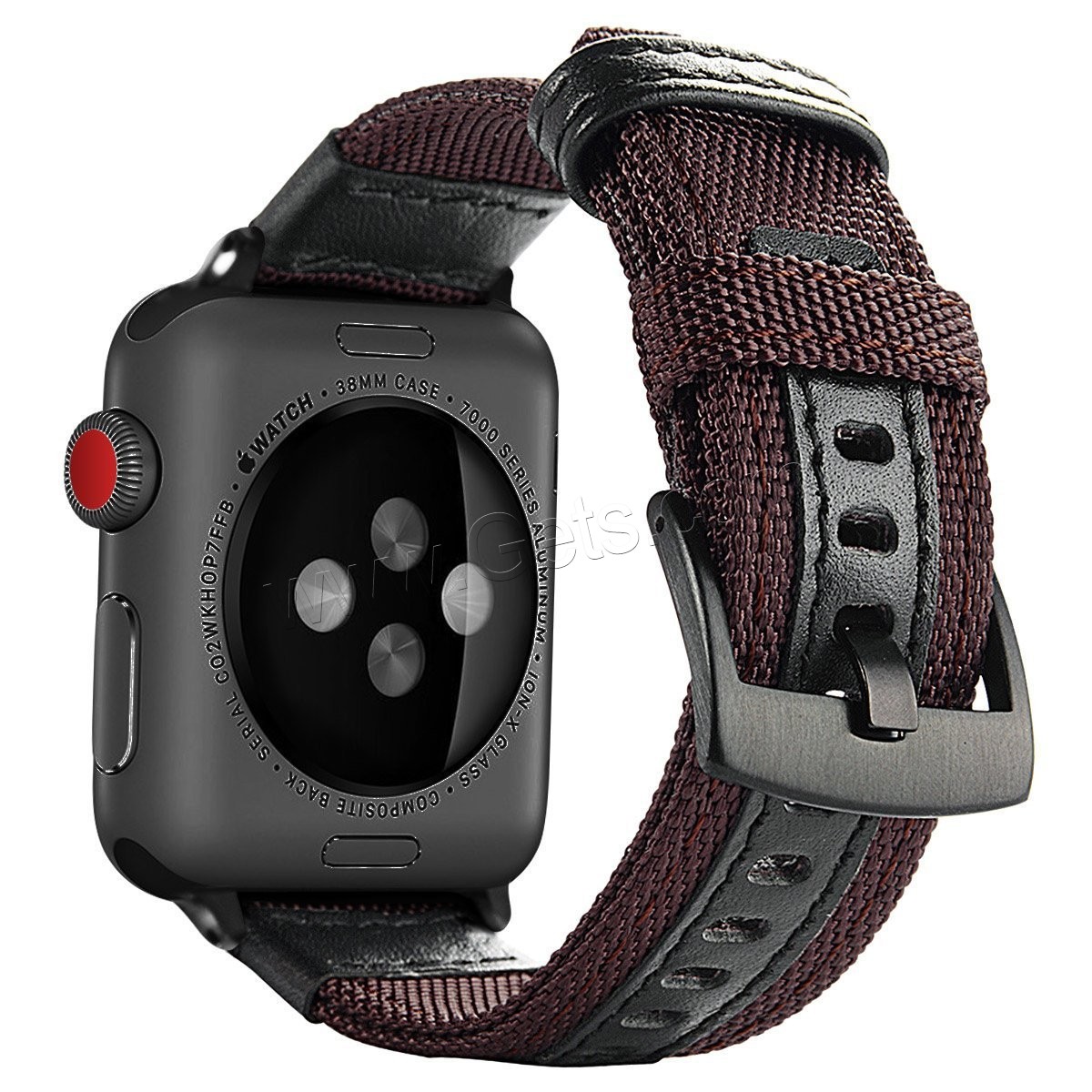 Nylon bracelet de montre, avec cuir PU, acier inoxydable fermoir bande de montre, ionique noire, pour Apple Watch & normes différentes pour le choix, plus de couleurs à choisir, Vendu par PC