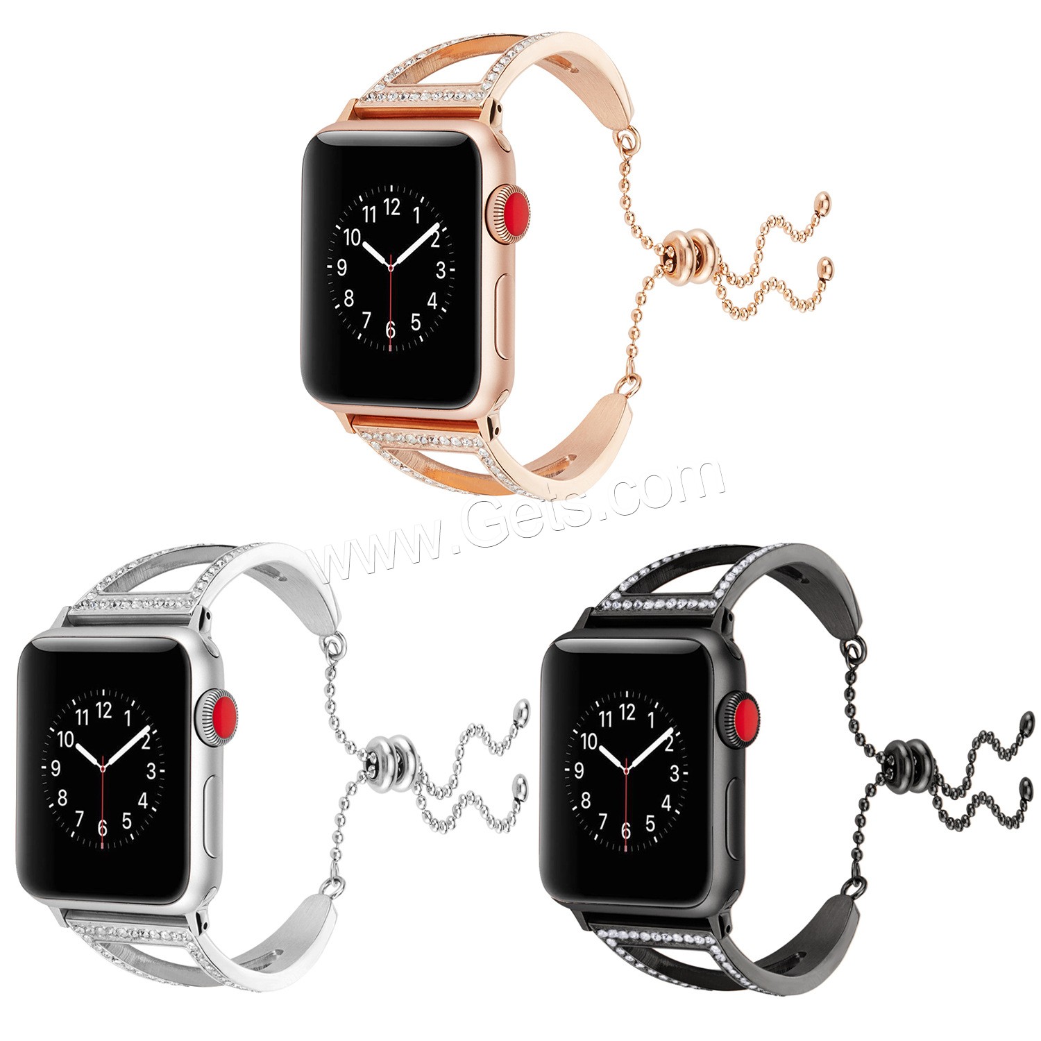 acier inoxydable bracelet de montre, Placage, pour Apple Watch & normes différentes pour le choix & avec strass, plus de couleurs à choisir, Longueur:Environ 5.5 pouce, Vendu par PC