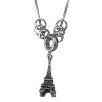 Stainless Steel Jewelry Necklace, Eiffel Tower, box chain & for woman & blacken  1mm Approx 17 Inch 