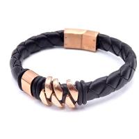 Edelstahl Armband, mit Leder, Rósegold-Farbe plattiert, unisex, 40x18x10mm, Länge:ca. 8 ZollInch, verkauft von Strang