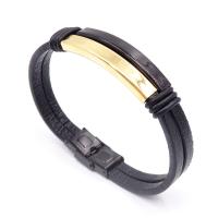 Titanstahl Armband, mit Leder, plattiert, unisex, 41x14x5mm, Länge:ca. 8 ZollInch, verkauft von Strang