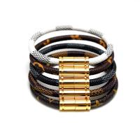 Titanstahl Armband, mit Leder, goldfarben plattiert, unisex & verschiedene Muster für Wahl, 6mm, Länge:ca. 8 ZollInch, verkauft von Strang