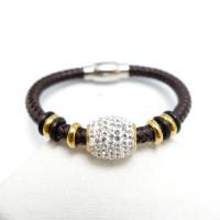 Titanstahl Armband, mit Leder, plattiert, unisex & mit Strass, 6mm, 16x15mm, Länge:ca. 8 ZollInch, verkauft von Strang