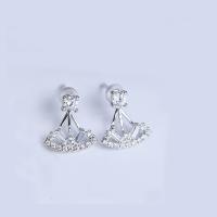 925 Sterling Silver Split Earring, Fan, platinum plated, for woman & with rhinestone 