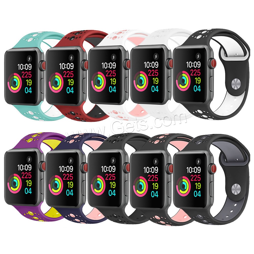 silicone bracelet de montre, acier inoxydable fermoir bande de montre, pour Apple Watch & normes différentes pour le choix, plus de couleurs à choisir, Longueur:Environ 5.5-8.1 pouce, Vendu par PC