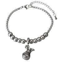 Edelstahl Charm Armband, mit Verlängerungskettchen von 2Inch, Geldsack, Armband  Bettelarmband & einstellbar & Kastenkette & für Frau & Schwärzen, 18x20mm, 6.5x5mm, 3mm, Länge:ca. 7 ZollInch, verkauft von Strang