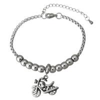 Edelstahl Charm Armband, mit Verlängerungskettchen von 2Inch, Motorrad, Armband  Bettelarmband & einstellbar & Kastenkette & für Frau & Schwärzen, 23x17mm, 6.5x5mm, 3mm, Länge:ca. 7 ZollInch, verkauft von Strang