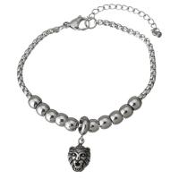 Edelstahl Charm Armband, mit Verlängerungskettchen von 2Inch, Löwe, Armband  Bettelarmband & einstellbar & Kastenkette & für Frau & Schwärzen, 10x15mm, 6.5x5mm, 3mm, Länge:ca. 7 ZollInch, verkauft von Strang