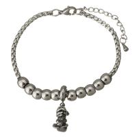 Edelstahl Charm Armband, mit Verlängerungskettchen von 2Inch, Hund, Armband  Bettelarmband & einstellbar & Kastenkette & für Frau & Schwärzen, 8x7mm, 6.5x5mm, 3mm, Länge:ca. 7 ZollInch, verkauft von Strang