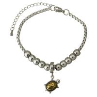 Edelstahl Charm Armband, mit Verlängerungskettchen von 2Inch, Schildkröter, plattiert, Armband  Bettelarmband & einstellbar & Kastenkette & für Frau & Schwärzen, 13x16mm, 6.5x5mm, 3mm, Länge:ca. 7 ZollInch, verkauft von Strang