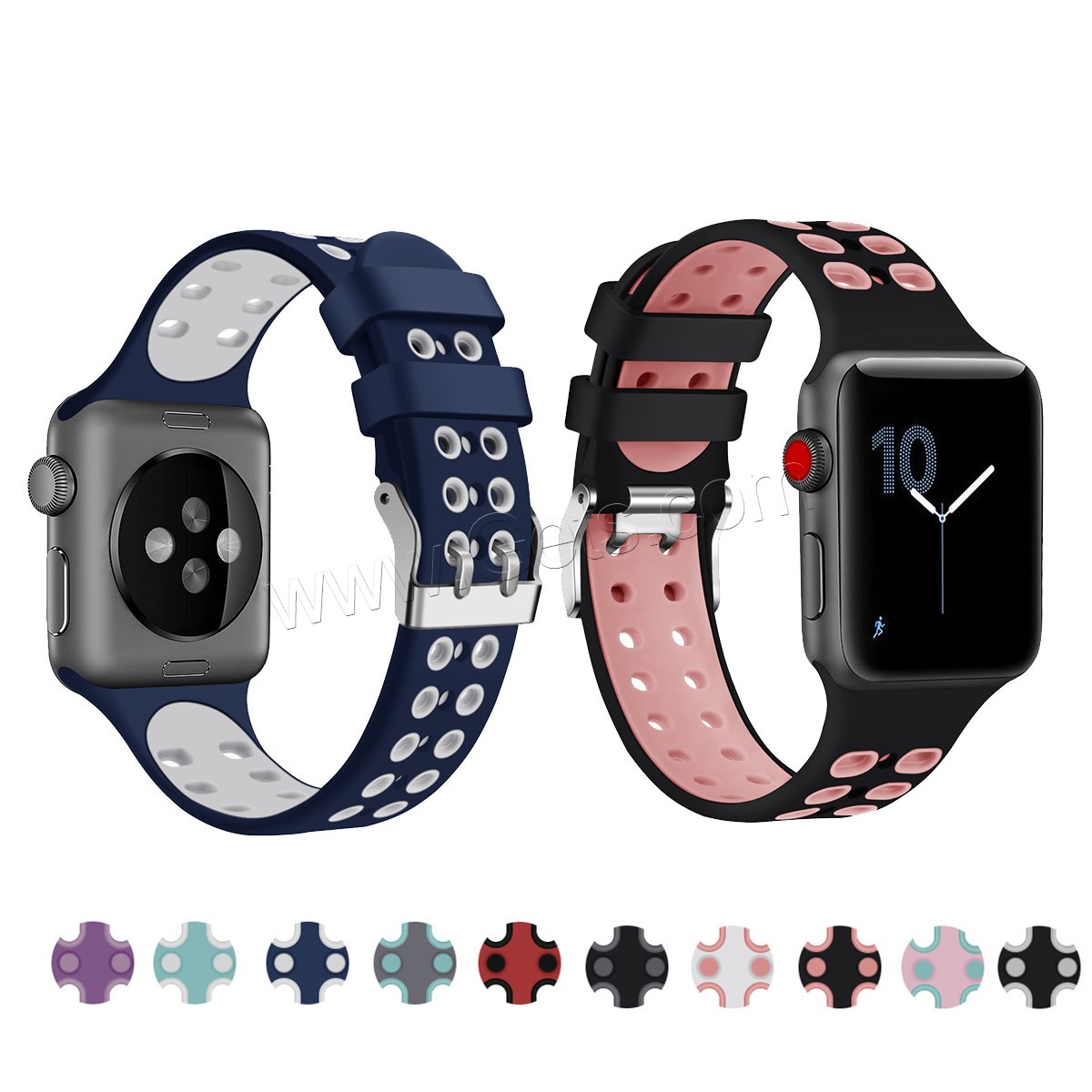 silicona Venda de reloj, acero inoxidable ver el cierre de la banda, para Apple Watch & diverso tamaño para la opción, más colores para la opción, longitud:aproximado 5.5-8.1 Inch, Vendido por UD