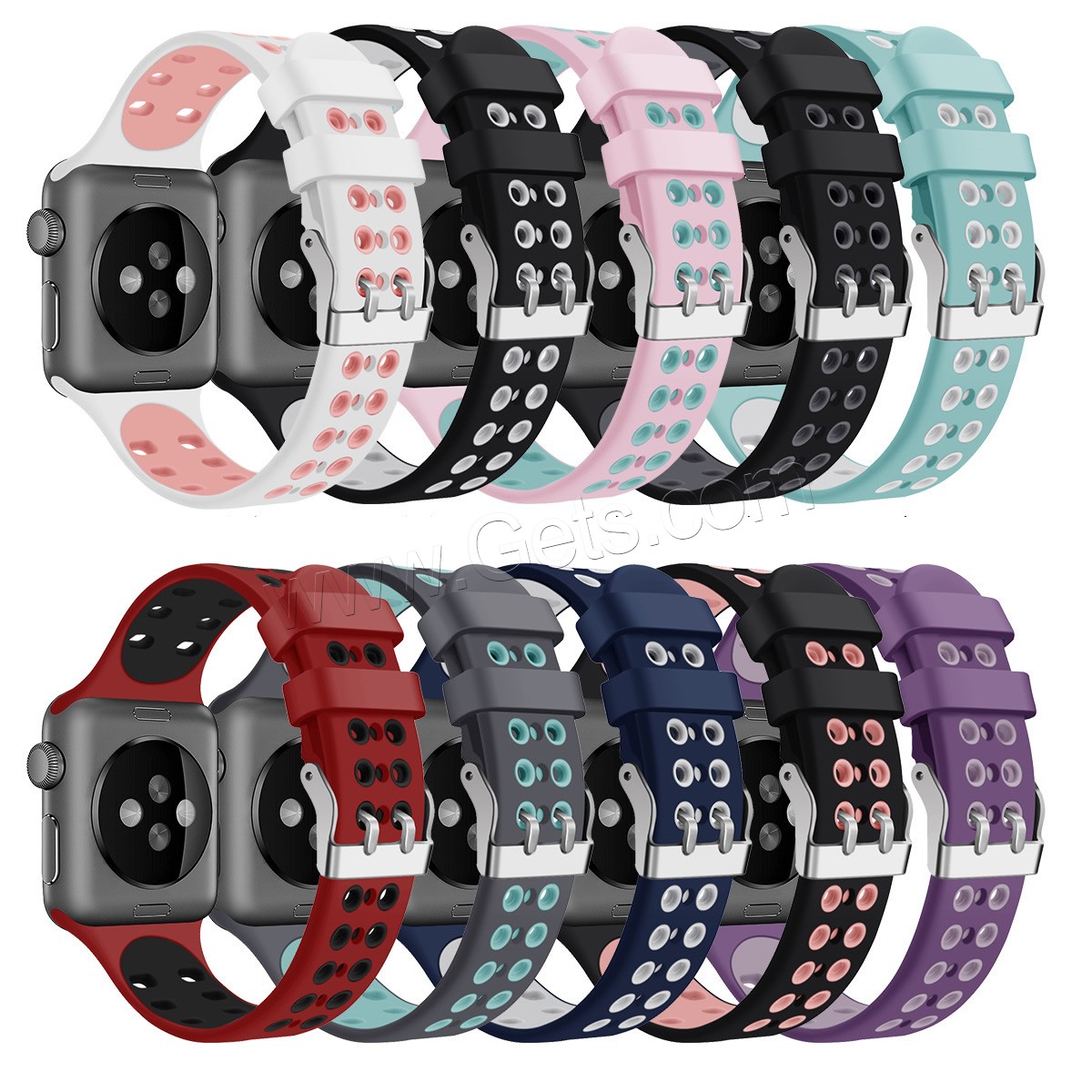 silicona Venda de reloj, acero inoxidable ver el cierre de la banda, para Apple Watch & diverso tamaño para la opción, más colores para la opción, longitud:aproximado 5.5-8.1 Inch, Vendido por UD