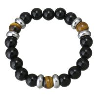 Ágata negra Pulsera, con Ojo de tigre & acero inoxidable, para mujer, color original, 10mm, 9x10mm, longitud:aproximado 7 Inch, Vendido por Sarta