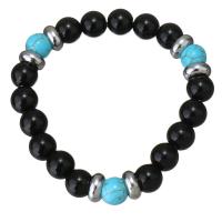 Ágata negra Pulsera, con Turquesa sintético & acero inoxidable, para mujer, color original, 10mm, longitud:aproximado 7 Inch, Vendido por Sarta