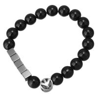 Ágata negra Pulsera, con acero inoxidable, para mujer & ennegrezca, 6x6mm, 10mm, longitud:aproximado 7 Inch, Vendido por Sarta