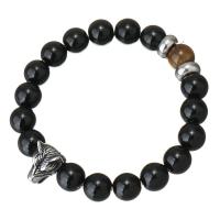 Ágata negra Pulsera, con Ojo de tigre & acero inoxidable, Lobo, para mujer & ennegrezca, 11.5x14mm, 10mm, longitud:aproximado 7 Inch, Vendido por Sarta