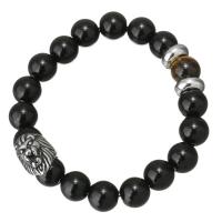 Ágata negra Pulsera, con Ojo de tigre & acero inoxidable, unisexo & ennegrezca, 16x12mm, 10mm, longitud:aproximado 7 Inch, Vendido por Sarta