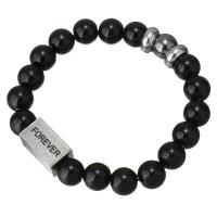 Ágata negra Pulsera, con Hematite & acero inoxidable, Rectángular, palabra para siempre, unisexo, 18x10mm, 10mm, longitud:aproximado 7 Inch, Vendido por Sarta