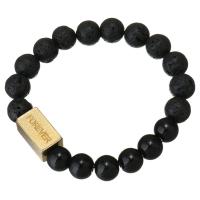 Ágata negra Pulsera, con lava & acero inoxidable, palabra para siempre, chapado en color dorado, unisexo & glaseado, 18x10mm, 10mm, longitud:aproximado 7 Inch, Vendido por Sarta