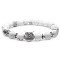 Zinc Alloy Bracelet, with Howlite, Owl, Unisex & ball chain & blacken, 8mm Approx 8 Inch 