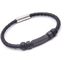 Edelstahl Armband, mit Leder, plattiert, unisex, 46x7x6mm, Länge:ca. 8.5 ZollInch, verkauft von Strang