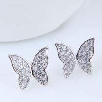 Brass Stud Earring, Butterfly, platinum plated, micro pave cubic zirconia & for woman, nickel, lead & cadmium free 