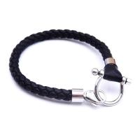 Edelstahl Armband, mit Leder, unisex, 19x19mm, Länge:ca. 8 ZollInch, verkauft von Strang