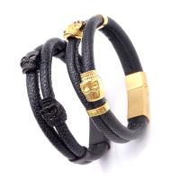 Edelstahl Armband, mit Leder, plattiert, Doppelschicht & unisex, keine, 12mm, Länge:ca. 8 ZollInch, verkauft von Strang