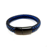 Edelstahl Armband, mit Leder, schwärzen, unisex, 29x15mm, Länge:ca. 8 ZollInch, verkauft von Strang