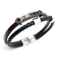 Edelstahl Armband, mit Leder, plattiert, Doppelschicht & unisex, 38mm, Länge:ca. 8 ZollInch, verkauft von Strang