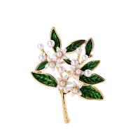 alliage de zinc broche, avec Shell Pearl, fleur, Plaqué d'or 18K, pour femme & émail Vendu par PC