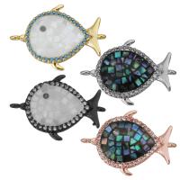 Brass Connector, with Shell & Abalone Shell, Fish, plated & micro pave cubic zirconia & 1/1 loop Approx 1.5mm 