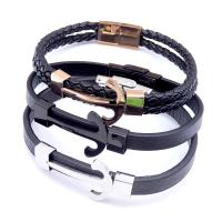 acero inoxidable Pulsera, con Cuero, Ancla, chapado, Doble capa & unisexo & patrón de tejido, más colores para la opción, 12mm, longitud:aproximado 8 Inch, Vendido por Sarta