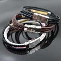 Edelstahl Armband, mit Leder, plattiert, mehrschichtig & geflochten & unisex & mit Strass, keine, 38x4mm, Länge:ca. 8 ZollInch, verkauft von Strang