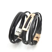 Edelstahl Armband, mit Leder, plattiert, geflochten & unisex & 4-Strang, keine, Länge:ca. 8 ZollInch, verkauft von Strang