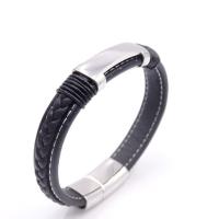 Edelstahl Armband, mit Leder, geflochten & unisex, 12mm, Länge:ca. 8 ZollInch, verkauft von Strang