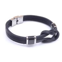 Edelstahl Armband, mit Leder, plattiert, Doppelschicht & unisex, 13mm, Länge:ca. 8.5 ZollInch, verkauft von Strang