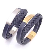 Edelstahl Armband, mit Leder, plattiert, Doppelschicht & unisex, keine, 10mm, Länge:ca. 8 ZollInch, verkauft von Strang