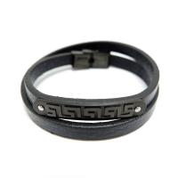 Edelstahl Armband, mit Leder, schwärzen, Doppelschicht & unisex, 8mm, Länge:ca. 16 ZollInch, verkauft von Strang