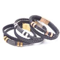 Leder Armband, mit Titanstahl, plattiert, Doppelschicht & unisex, keine, 12mm, Länge:ca. 8 ZollInch, verkauft von Strang