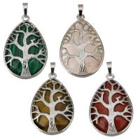 Gemstone Brass Pendants, with Gemstone, Teardrop, silver color plated Approx 