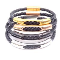 Edelstahl Armband, mit Leder, plattiert, geflochten & unisex, keine, 5mm, Länge:ca. 8 ZollInch, verkauft von Strang