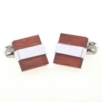 Brass Cufflinks, with Wood, plated, Unisex 