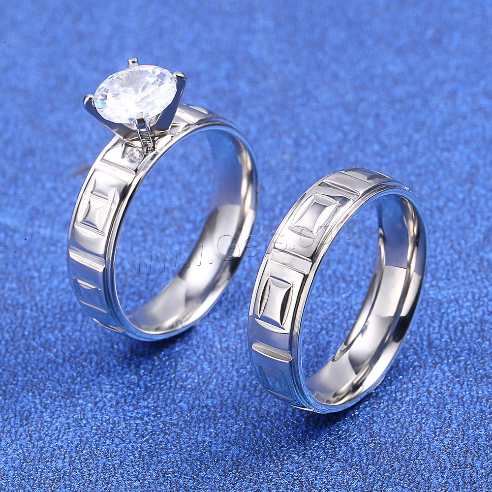 acier inoxydable bague, Placage, normes différentes pour le choix & pour le couple & avec zircone cubique, plus de couleurs à choisir, Vendu par paire