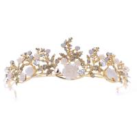 Bridal Tiaras, Zinc Alloy, with ABS Plastic Pearl, gold color plated, for bridal & with rhinestone, lead & cadmium free 