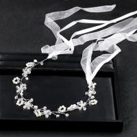 Zinc Alloy Headband, with ABS Plastic Pearl & Satin Ribbon & Crystal, silver color plated, for bridal & faceted, lead & cadmium free 